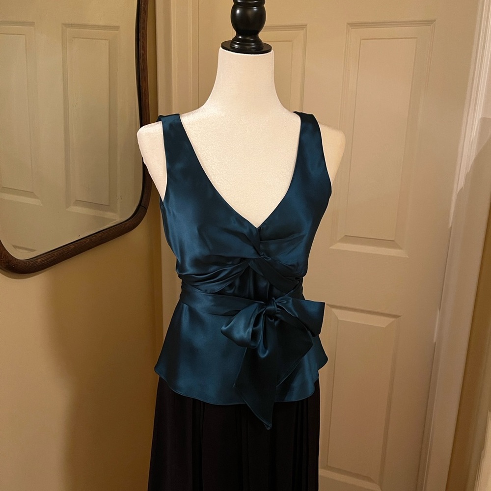 Elegant Teal Satin Sleeveless Top